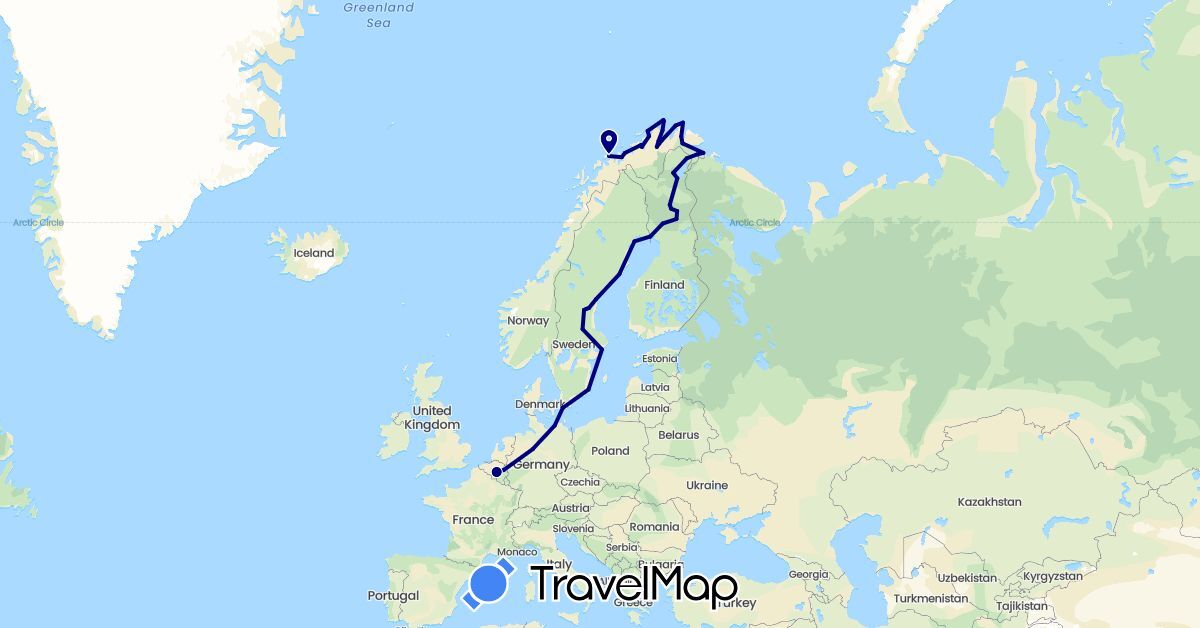 TravelMap itinerary: driving in Belgium, Germany, Finland, Norway, Sweden (Europe)